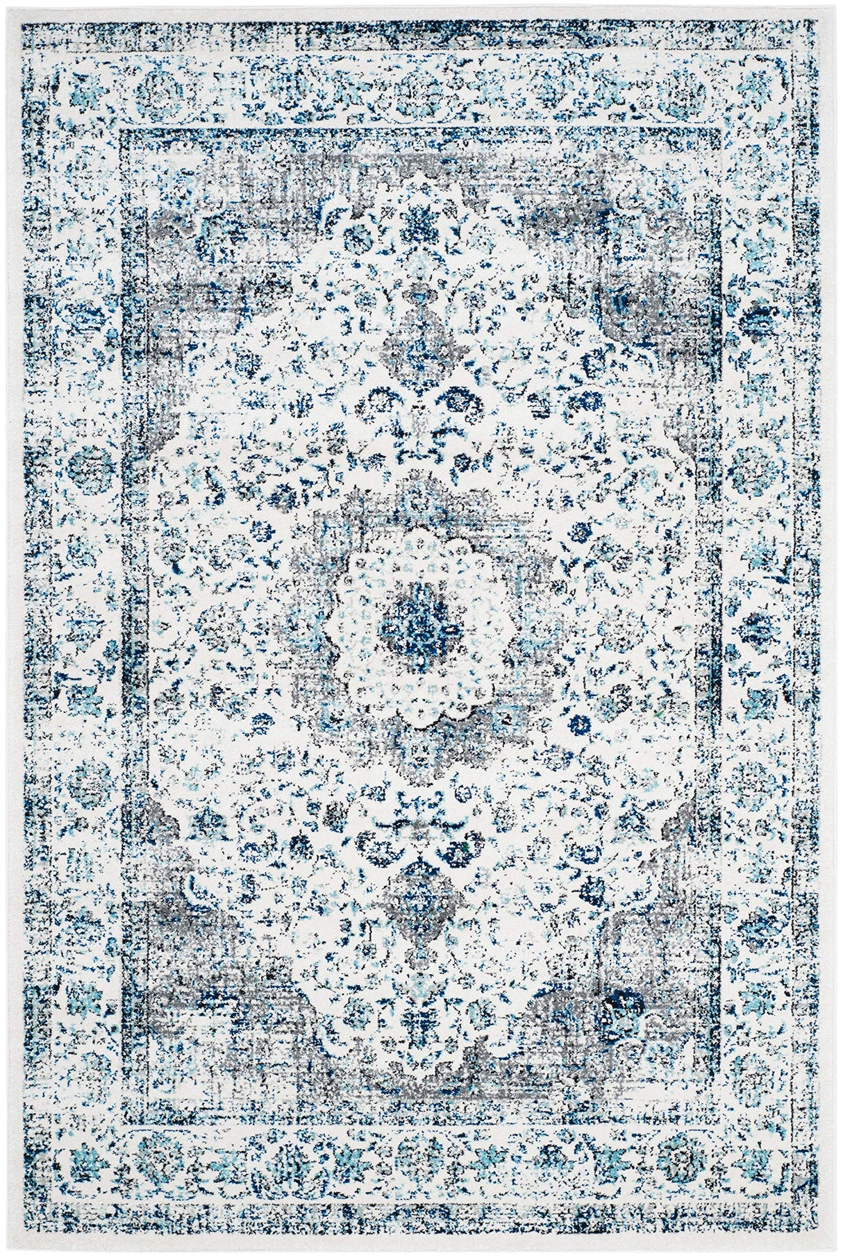 Evoke Collection Area Rug - 6'7" x 9', Ivory & Grey, Shabby Chic Oriental Medallion Design