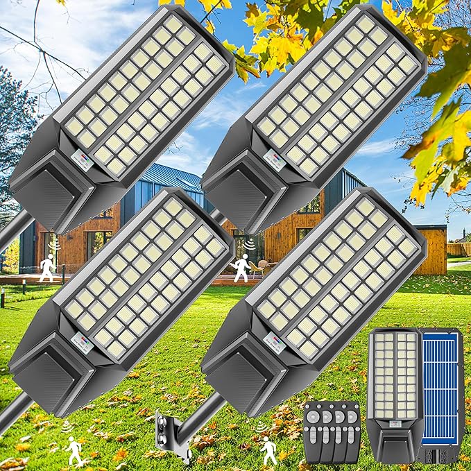 2-Pack 8000W Solar Street Light - 600000 Lumens, Dusk-to-Dawn, Waterproof
