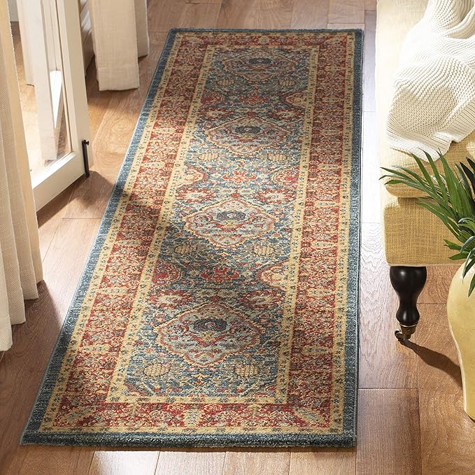 Mahal Collection Area Rug - 9' x 12', Navy & Red, Traditional Oriental Design