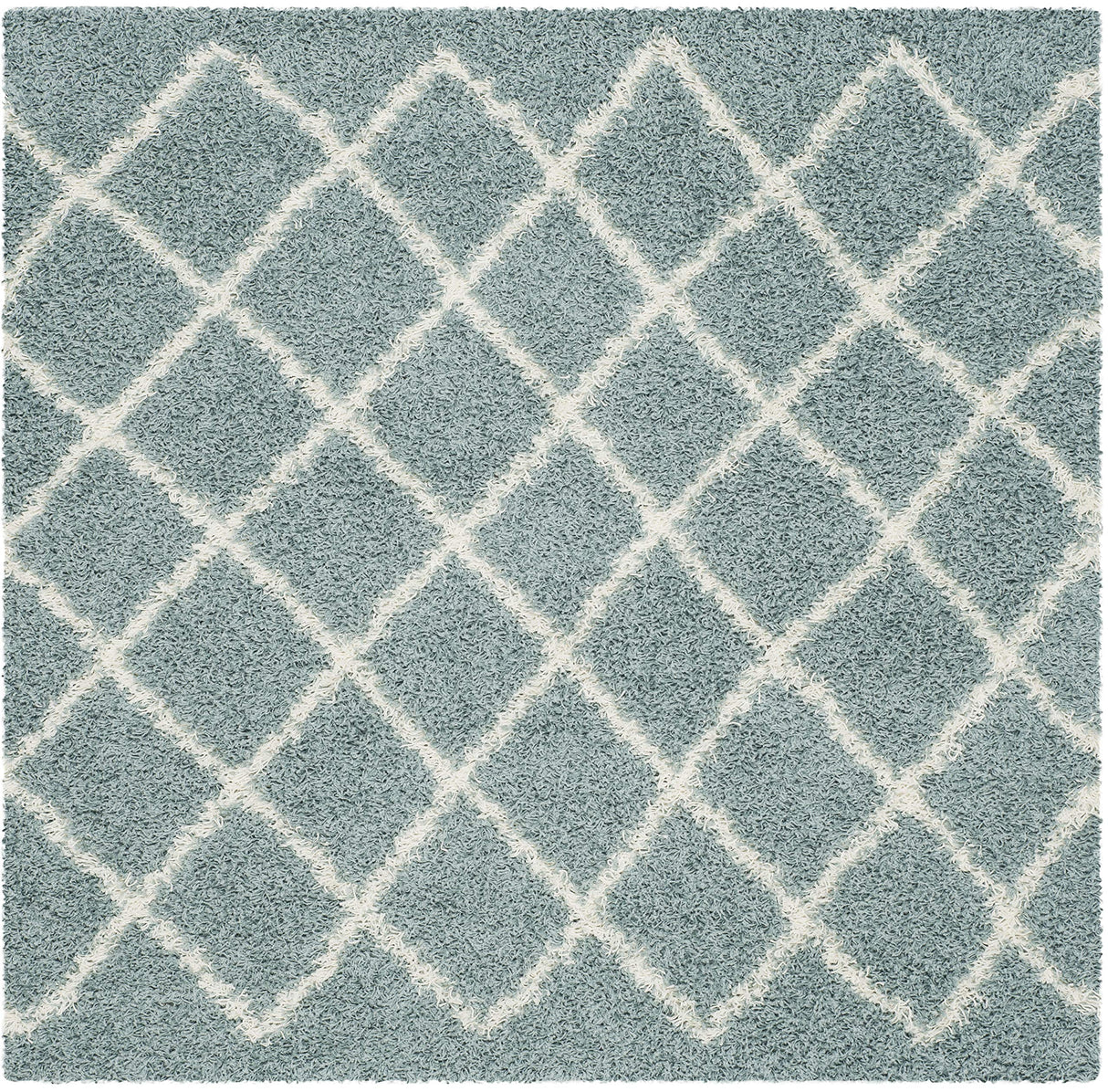 Dallas Shag Collection 8' Square Seafoam / Ivory SGD258C Trellis Non-Shedding