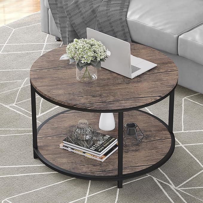 Round Coffee Table, 25.6" Small Coffee Table for Living Room