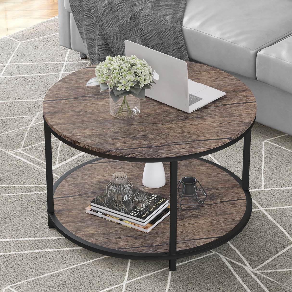 Round Coffee Table, 25.6" Small Coffee Table for Living Room