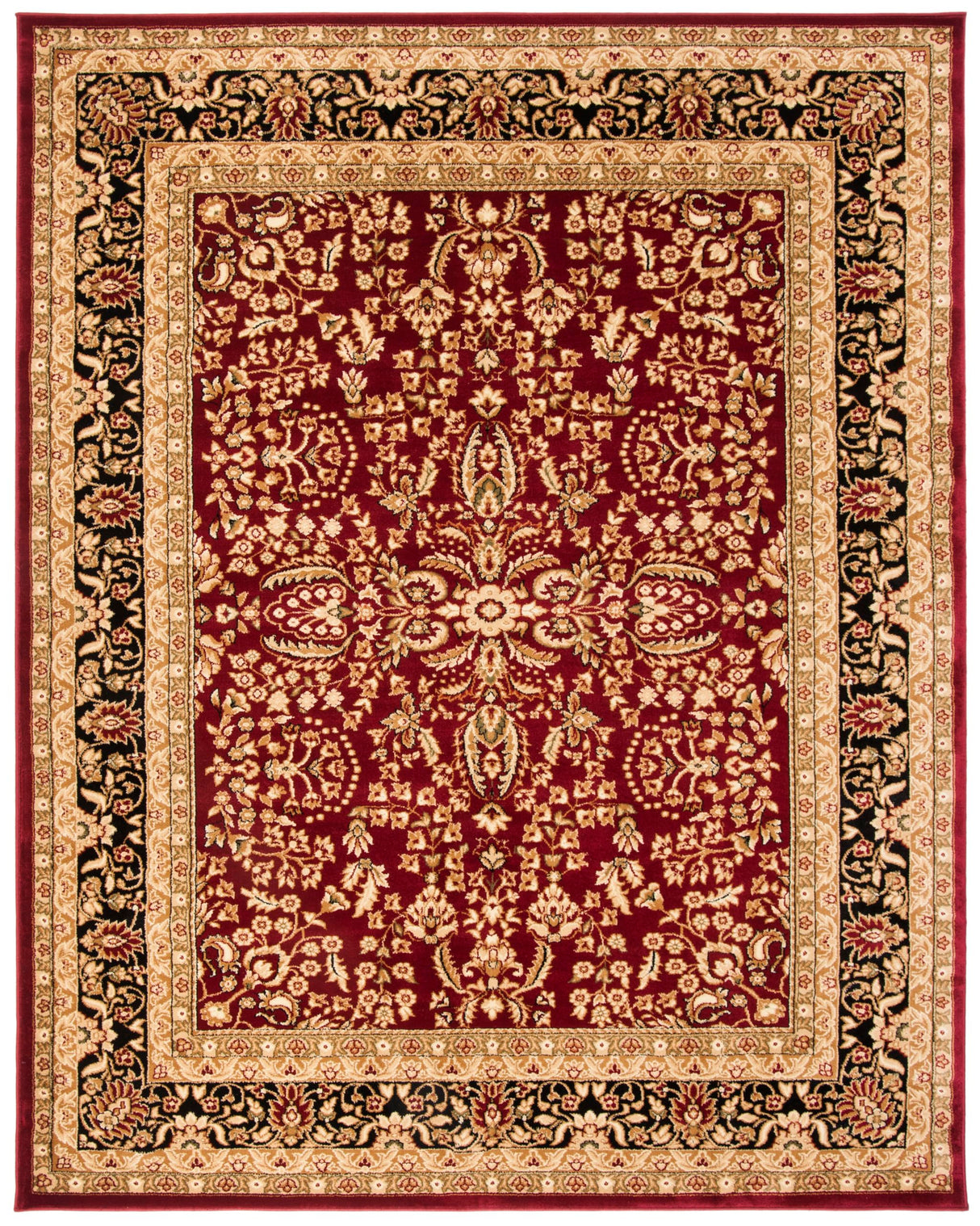 Lyndhurst Collection Area Rug - 10' x 14', Red & Black, Traditional Oriental Design,