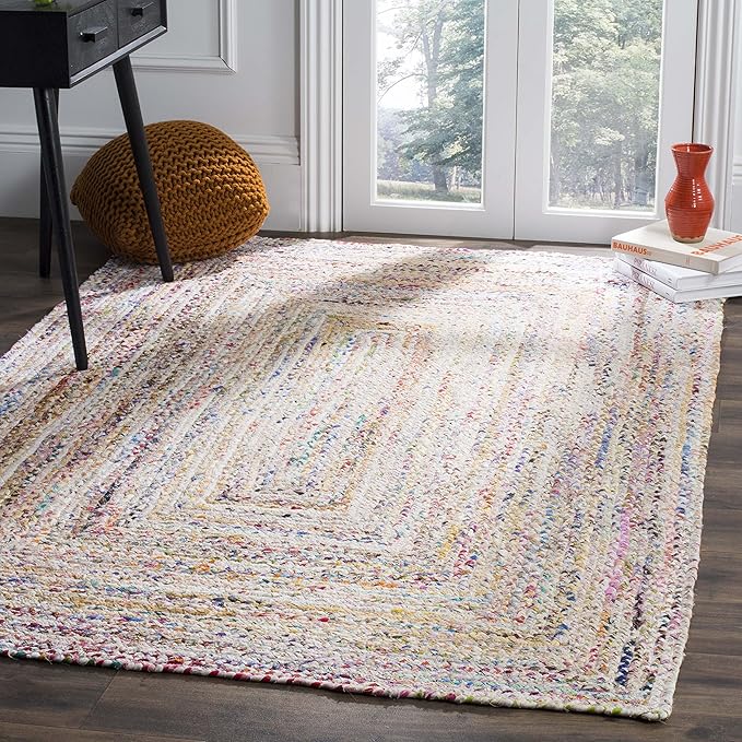 Braided Collection Accent Rug - 3' x 5', Ivory & Multi, Handmade Boho Reversible Cotton