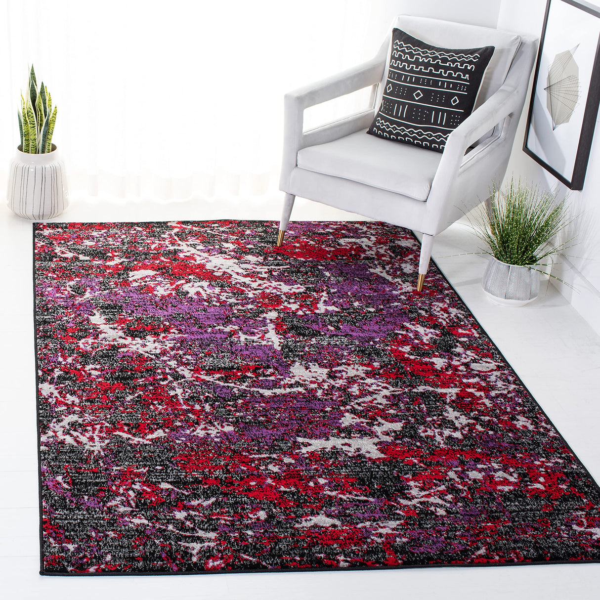 Skyler Collection 9' x 12' Black/Purple SKY186V Modern Contemporary Abstract Non-Shedding Living Room Dining Bedroom Area Rug
