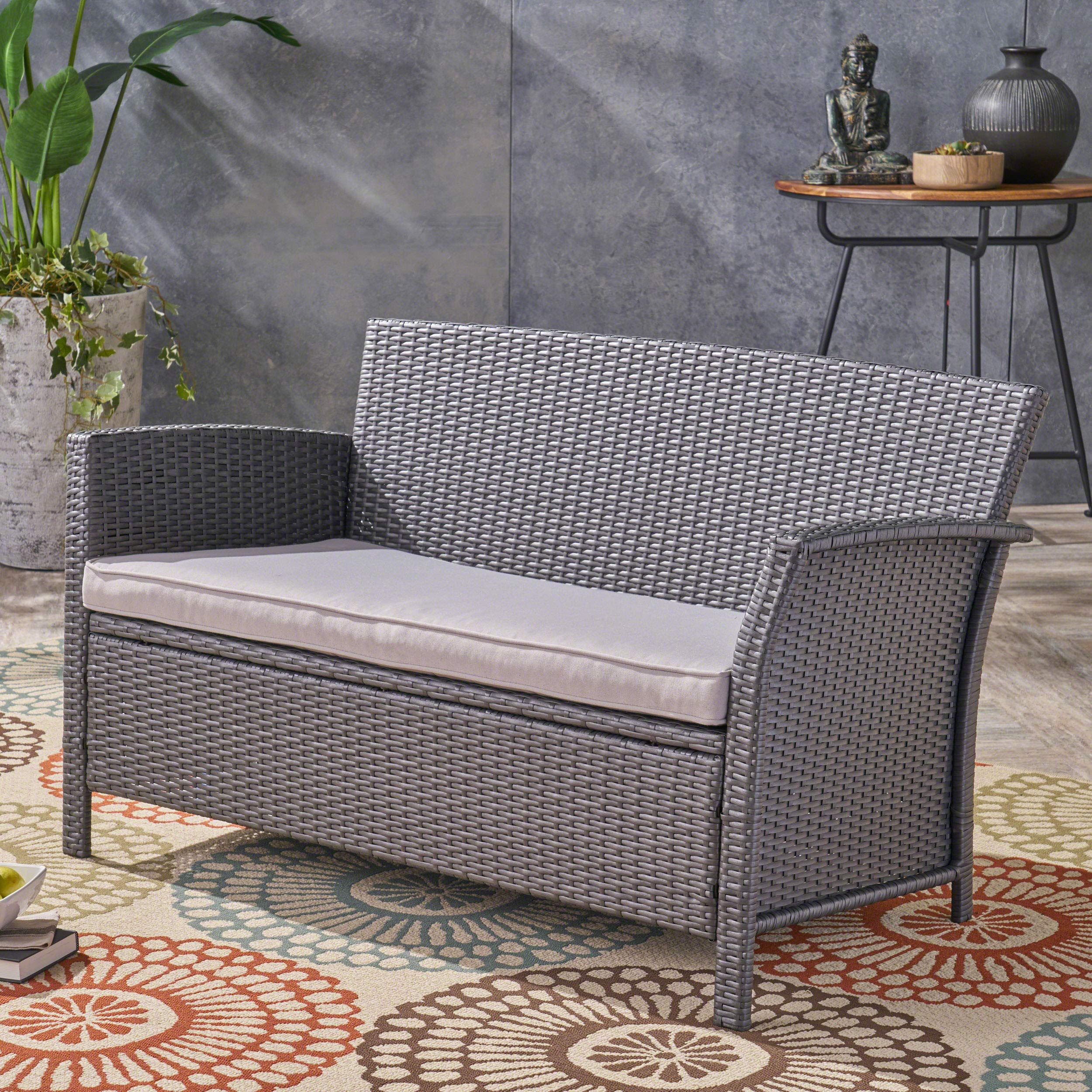 Louisa Outdoor Wicker Loveseat, Silver, Gray/Light Gray