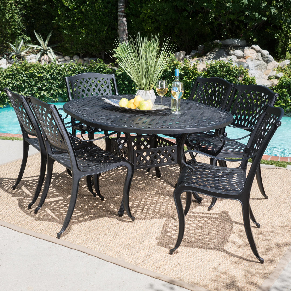 Carysfort Outdoor 7 Piece Sand Finished Aluminum Set with Expandable Dining Table