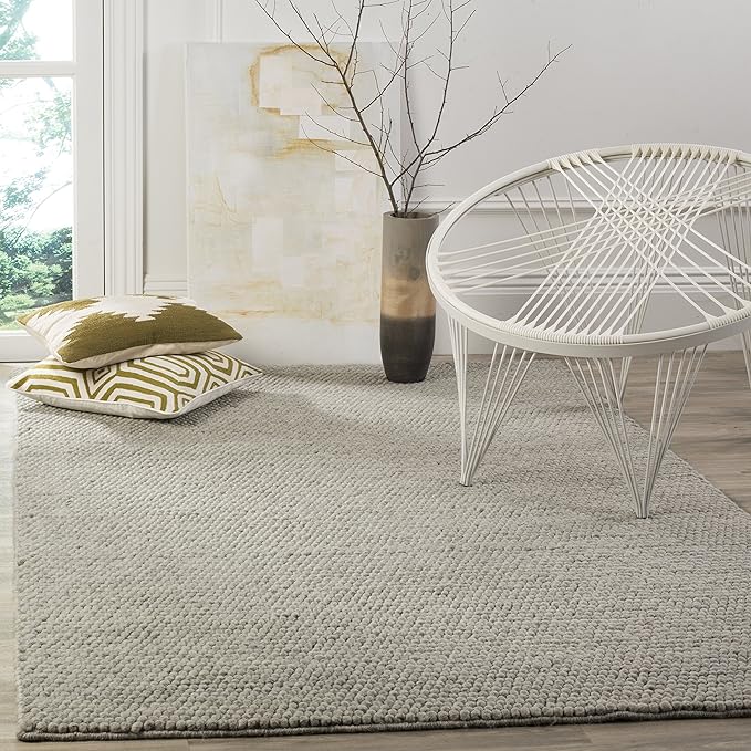 Natura Collection Area Rug - 9' x 12', Beige, Handmade Wool, Ideal for High Traffic Areas