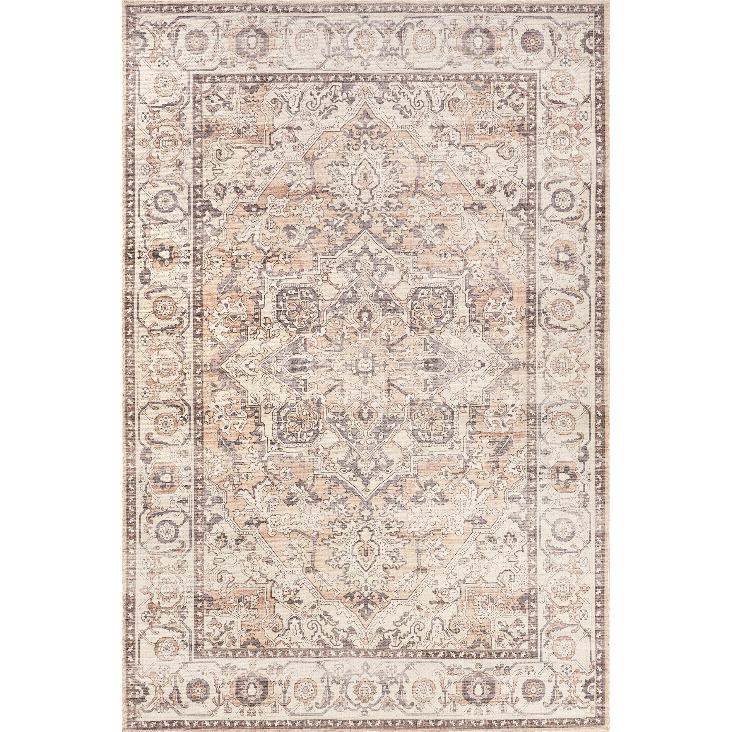 Mylah Cotton Traditional Area Rug - 8x10 Area Rug Traditional Beige/Light Orange Rugs