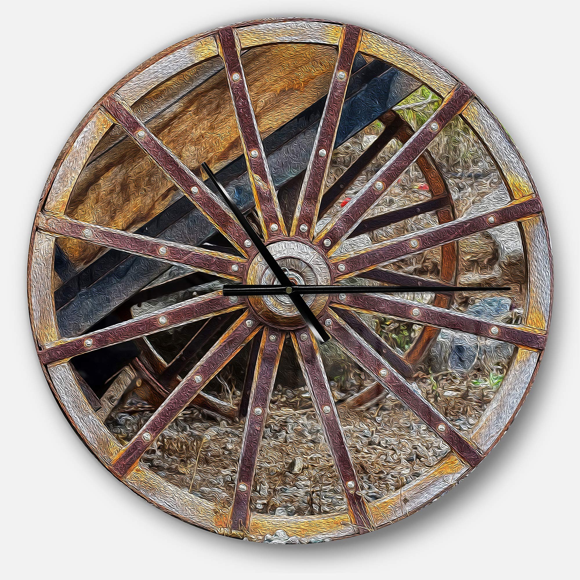'Antique Cottage Wood Cart Wheel' Oversized Rustic Metal Clock Large
