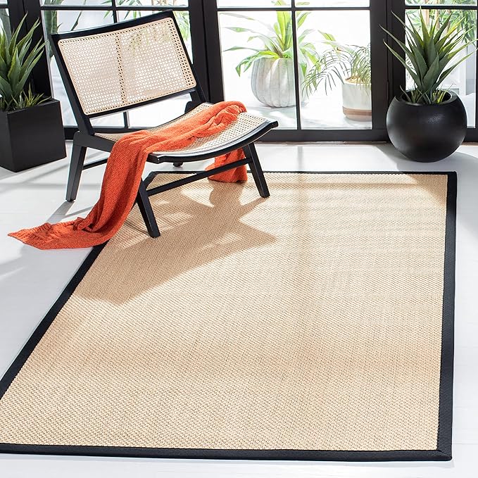 Natural Fiber Collection Accent Rug - 3' x 5', Maize & Grey, Border Sisal Design, Easy Care