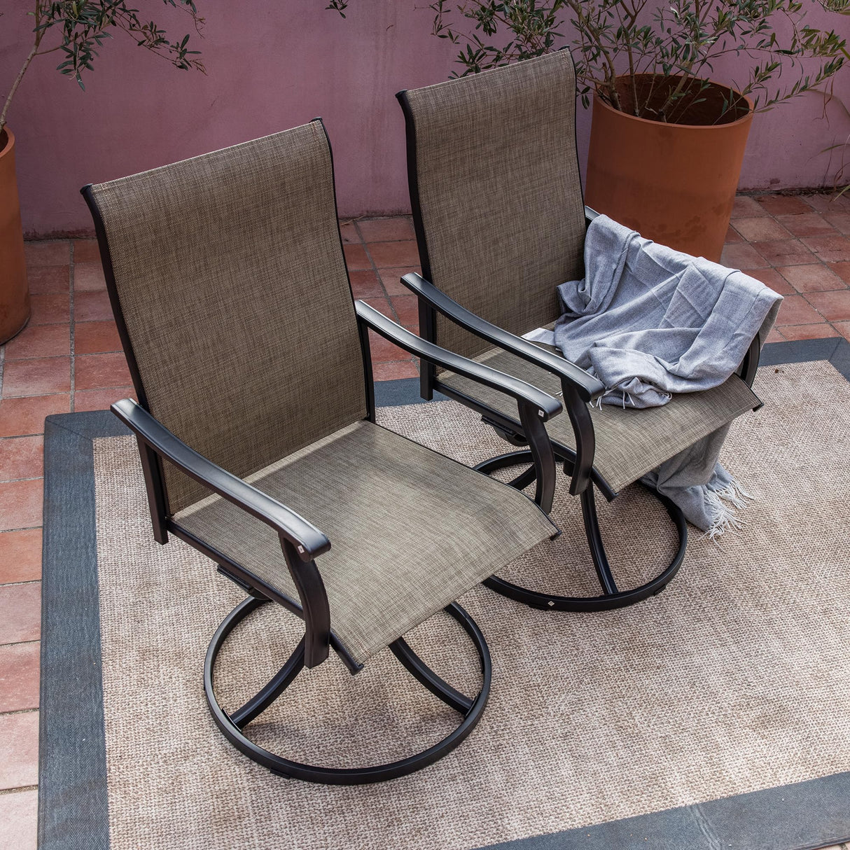 Swivel Patio Dining Chairs, Textilene Fabric Iron Indoor/Outdoor Dining Chairs Patio