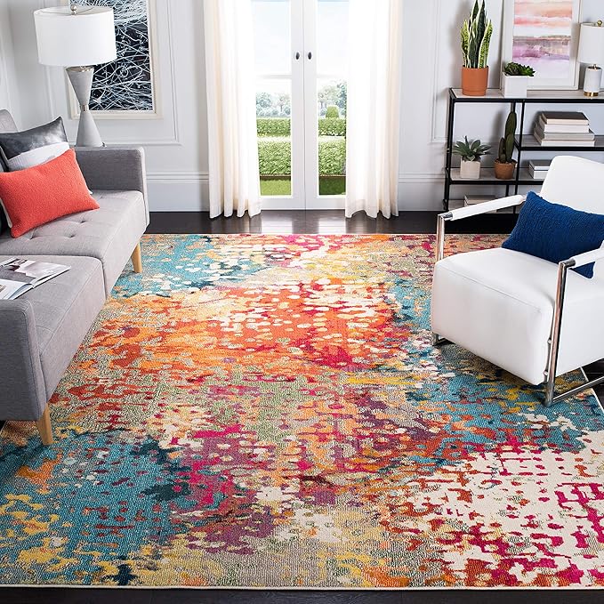 Madison Collection Area Rug - 8' x 10', Ivory & Multi, Boho Abstract Distressed Design