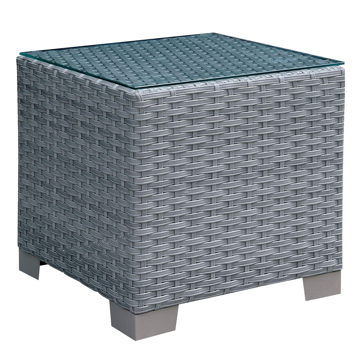 24/7 Shop at Home Silvana Modern Square Glass Top Patio End Table, Gray