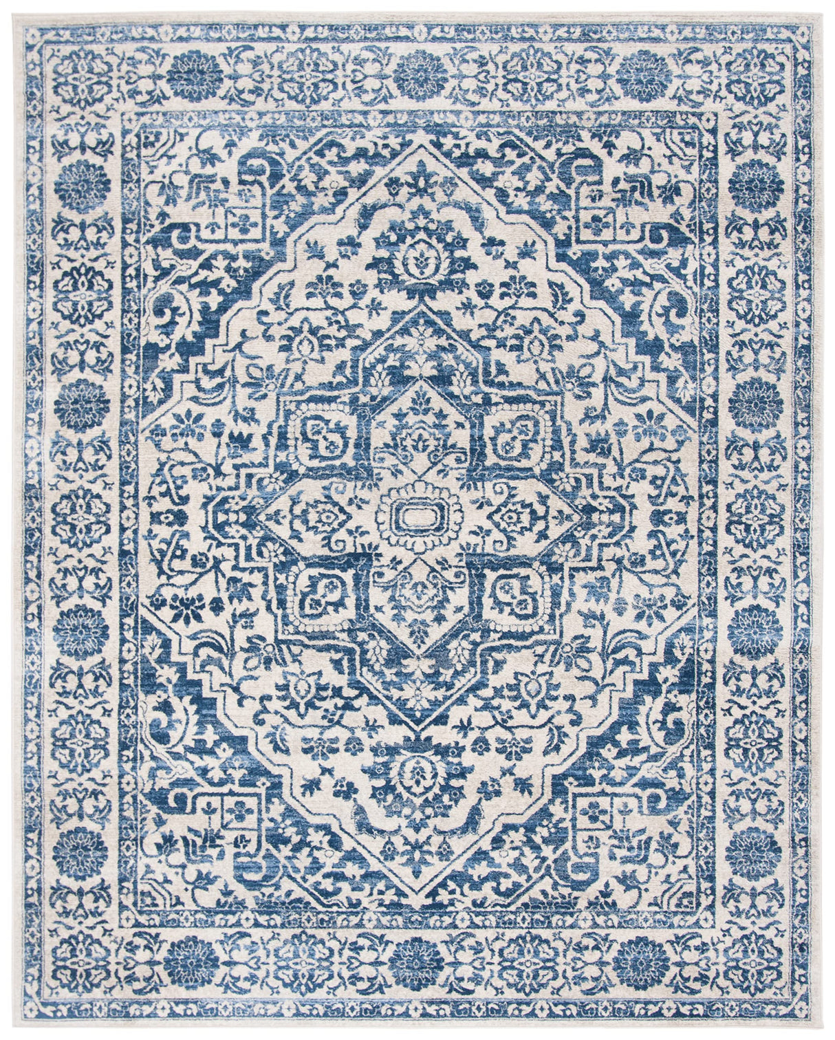 Brentwood Collection Area Rug - 8' x 10', Navy & Light Grey, Medallion Distressed Design