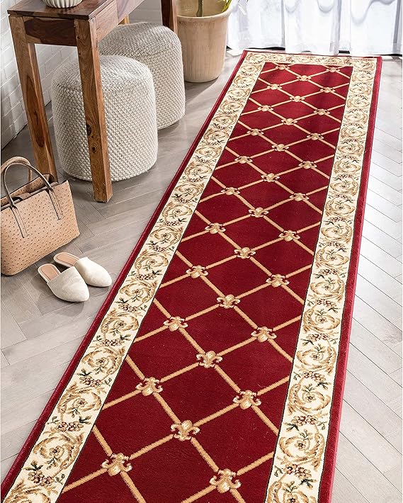 Patrician Trellis Red Runner Rug 2'7" x 12' - Traditional French Lattice Design