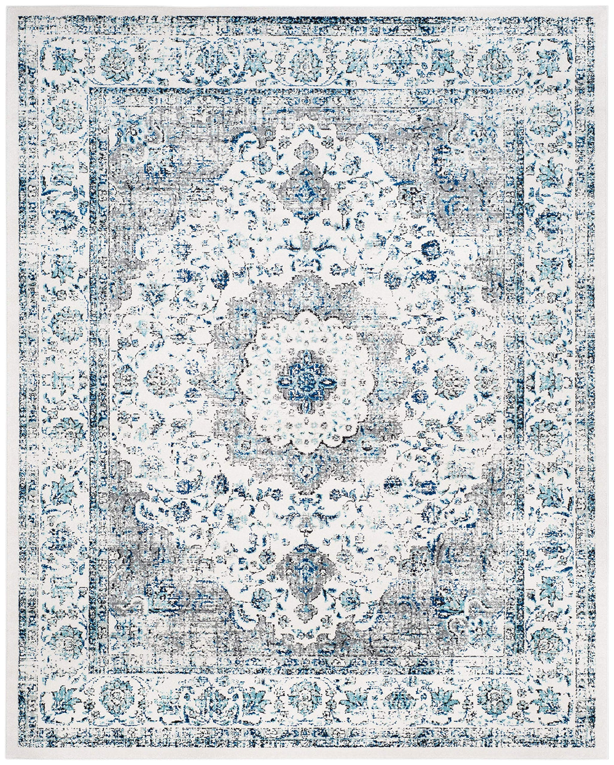 Evoke Collection Area Rug - 9' x 12', Ivory & Grey, Shabby Chic Oriental Medallion Design