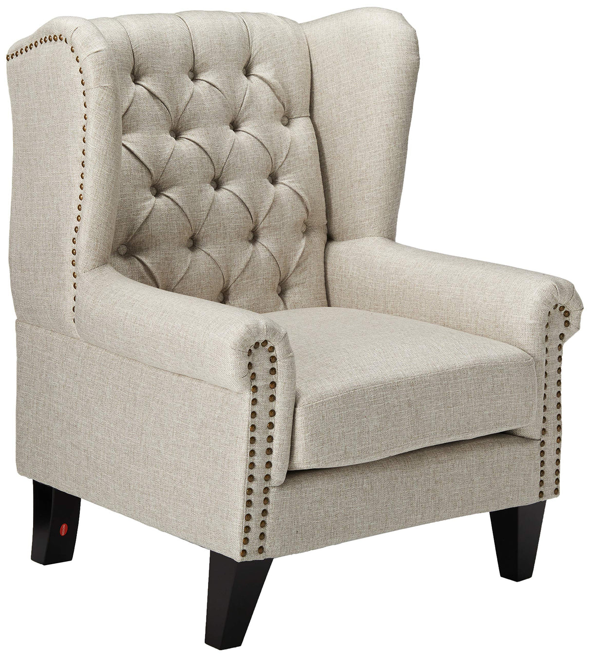 Laird Traditional Winged Fabric Accent Chair, Beige / Dark Brown 30D x 29.75W x 37.5H in