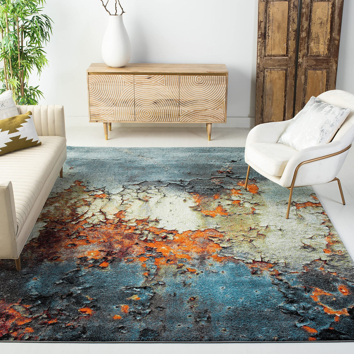Glacier Collection Area Rug - 5'3" x 7'6", Blue & Multi, Modern Abstract Design