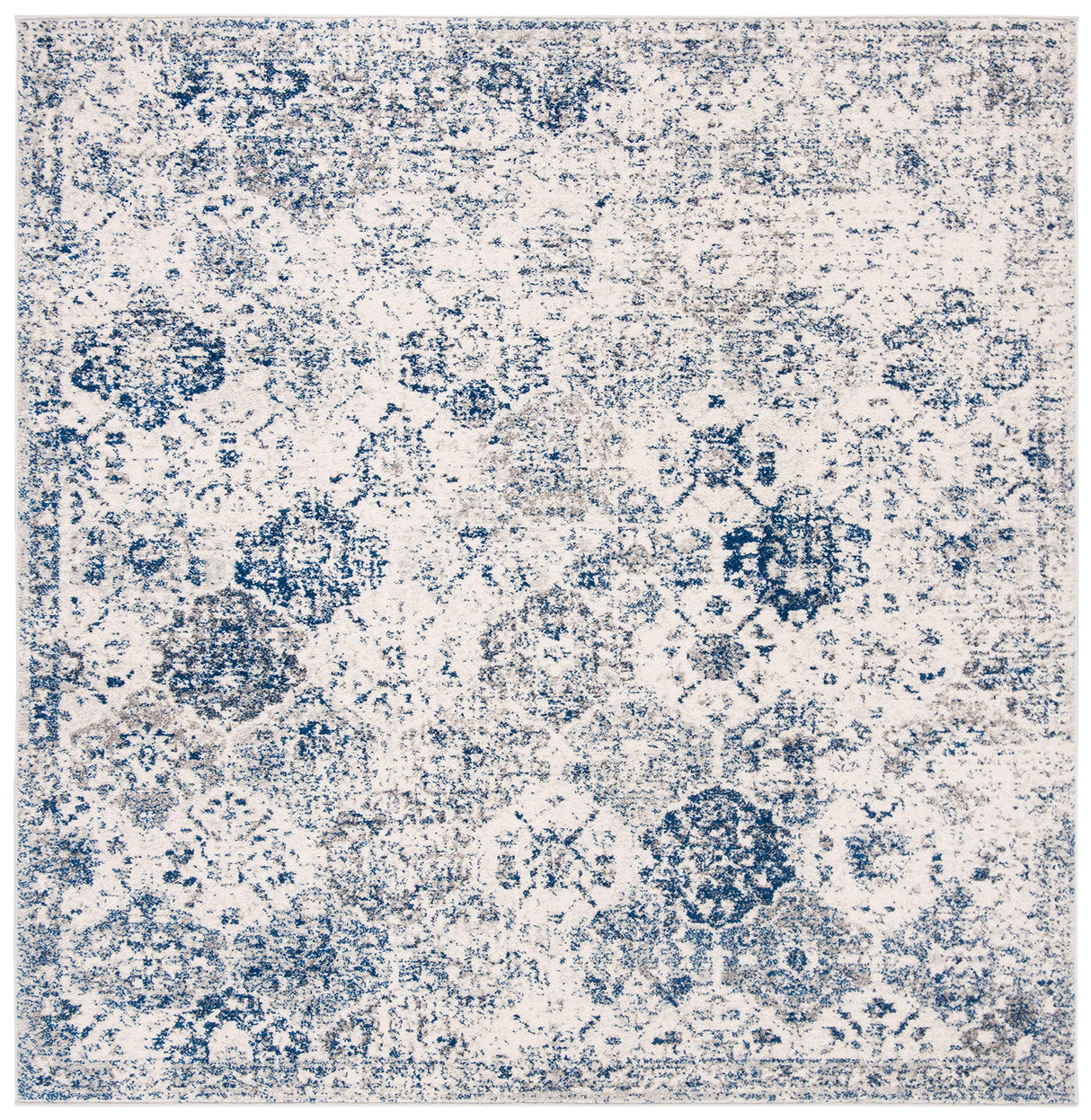 Madison Collection 9' Square White / Royal Blue MAD611C Boho Chic Floral