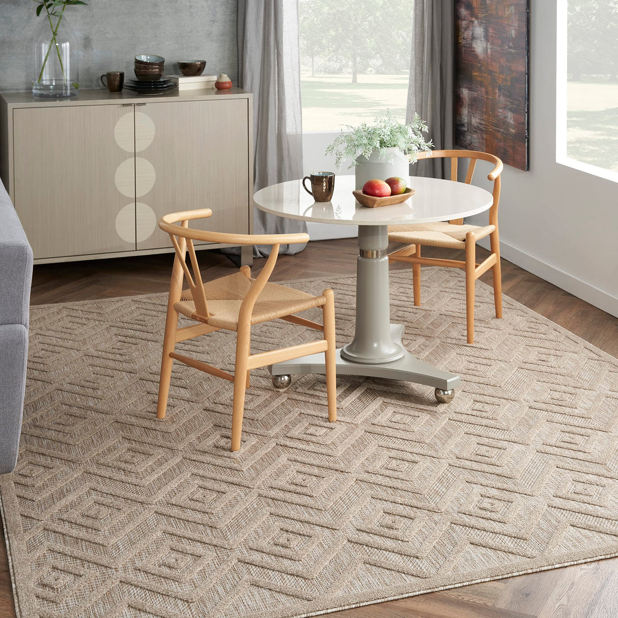 Versatile Indoor/Outdoor Natural Beige 8' x 10' Area Rug, Easy Cleaning