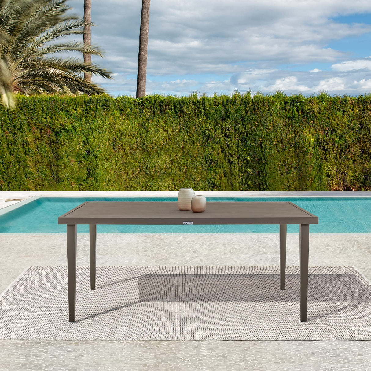 Silvana Modern Outdoor Patio Dining Table, Standard, Gray Aluminum