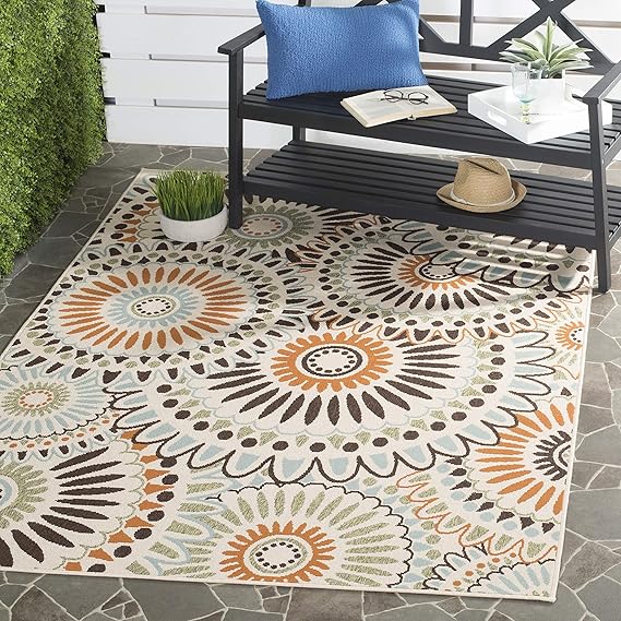 Veranda Collection VER091 Boho Floral Indoor/Outdoor Non-Shedding Stain Resistant