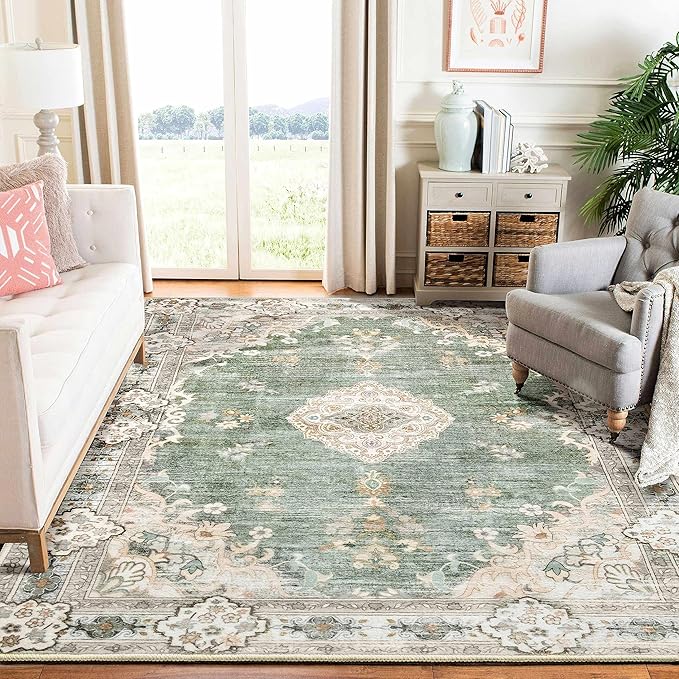 5'x7' Area Rugs Green Machine Washable Rugs Living Room Rugs Boho Area Rug