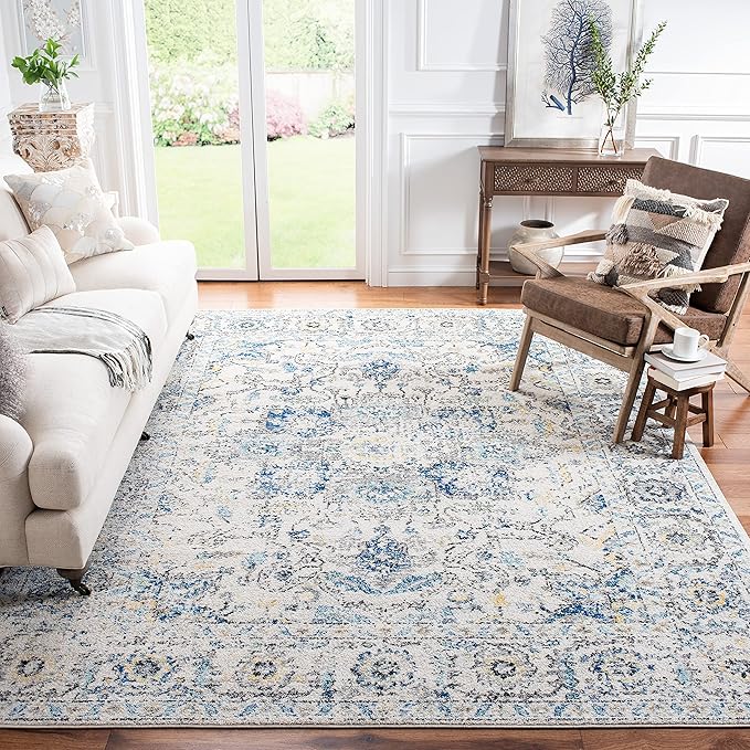 Madison Collection Area Rug - 8' x 10', Teal & Ivory, Snowflake Medallion Distressed Design