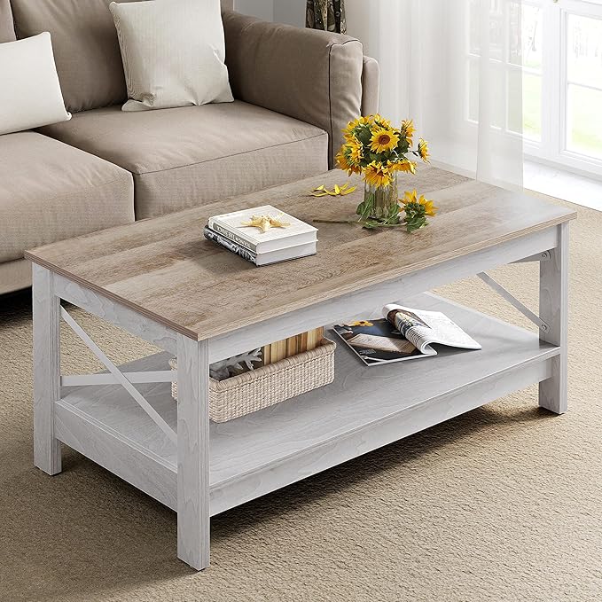 Coffee Table for Living Room, Modern Farmhouse Coffee Table with Storag