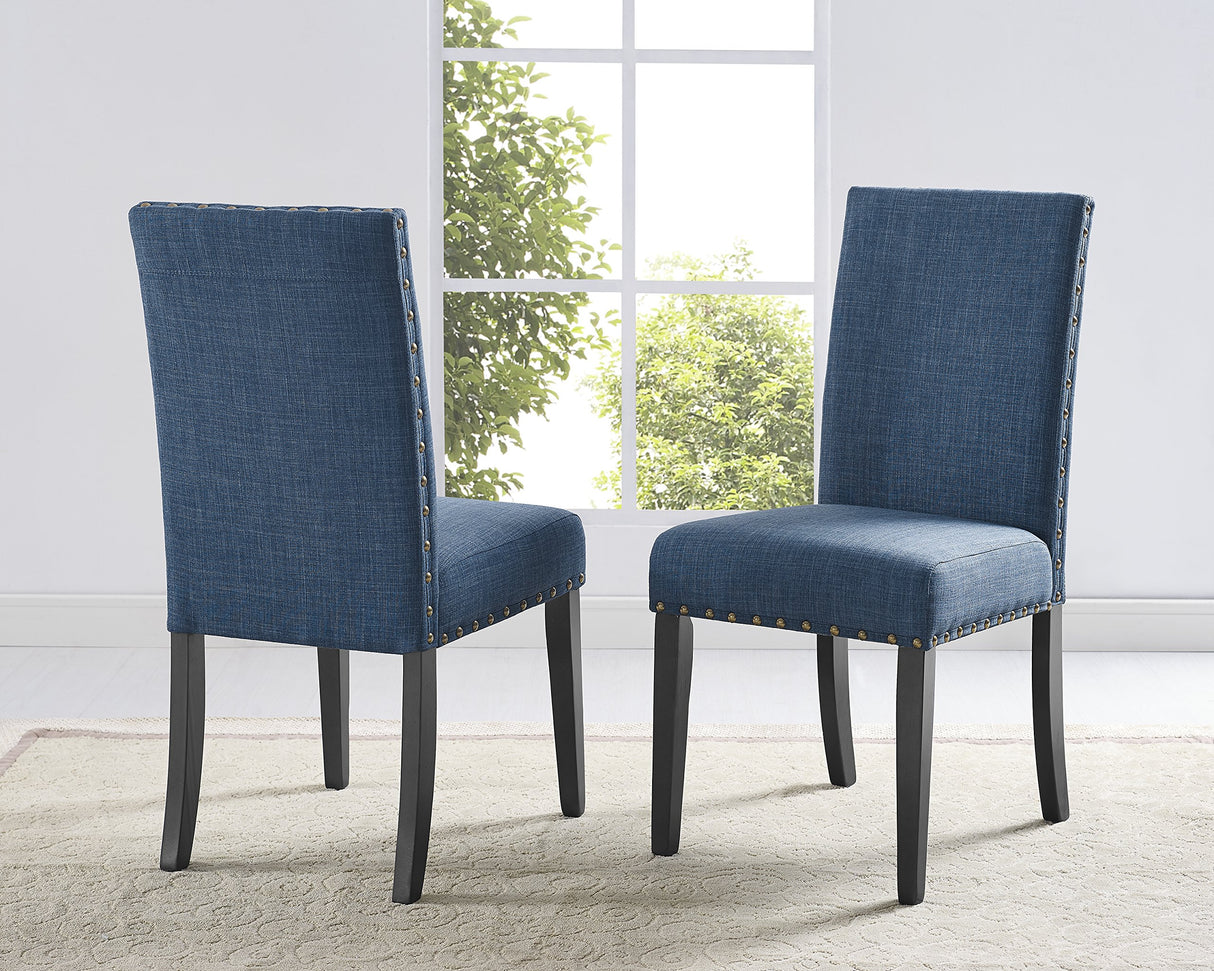 Biony Espresso Wood Dining Set with Blue Nailhead Chairs