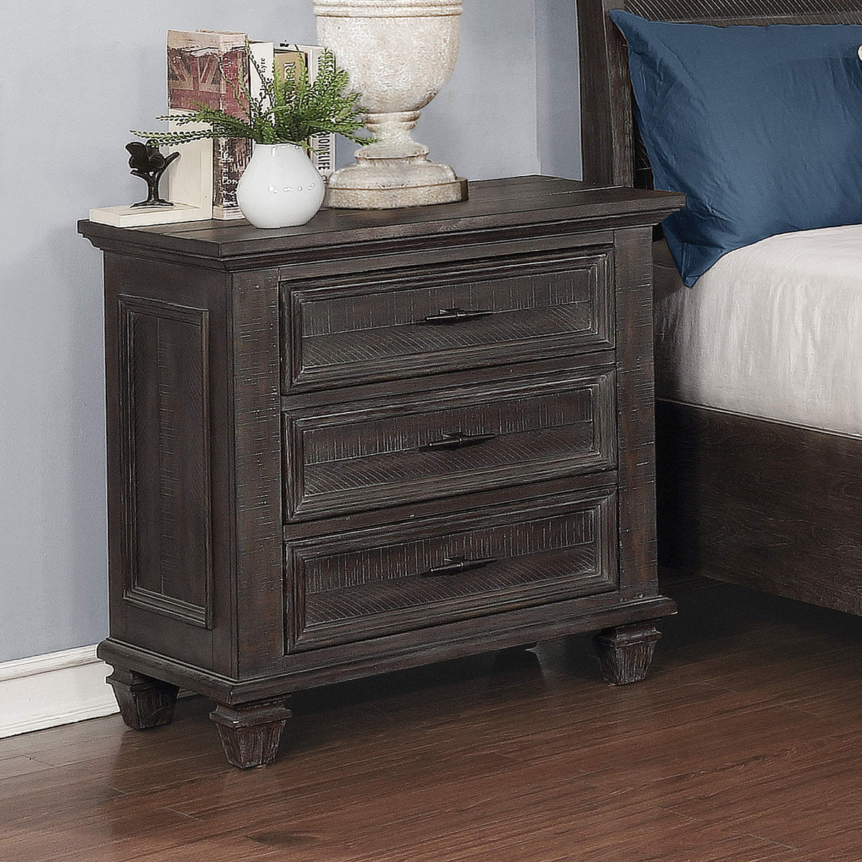 Atascadero Transitional Wood 3-Drawer Bedroom Nightstand