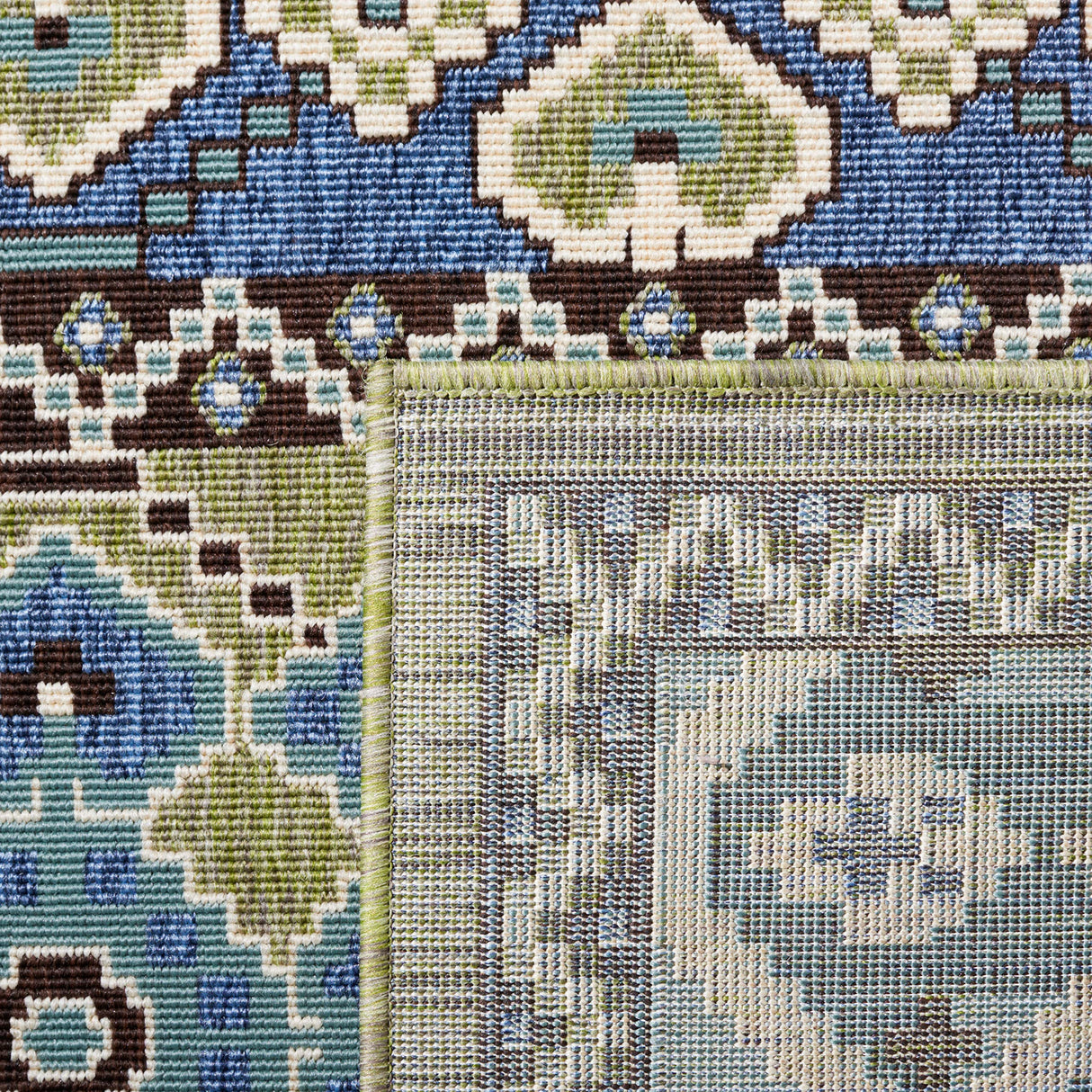 Veranda Collection Area Rug - 8' x 11', Green & Blue, Boho Design, Non-Shedding