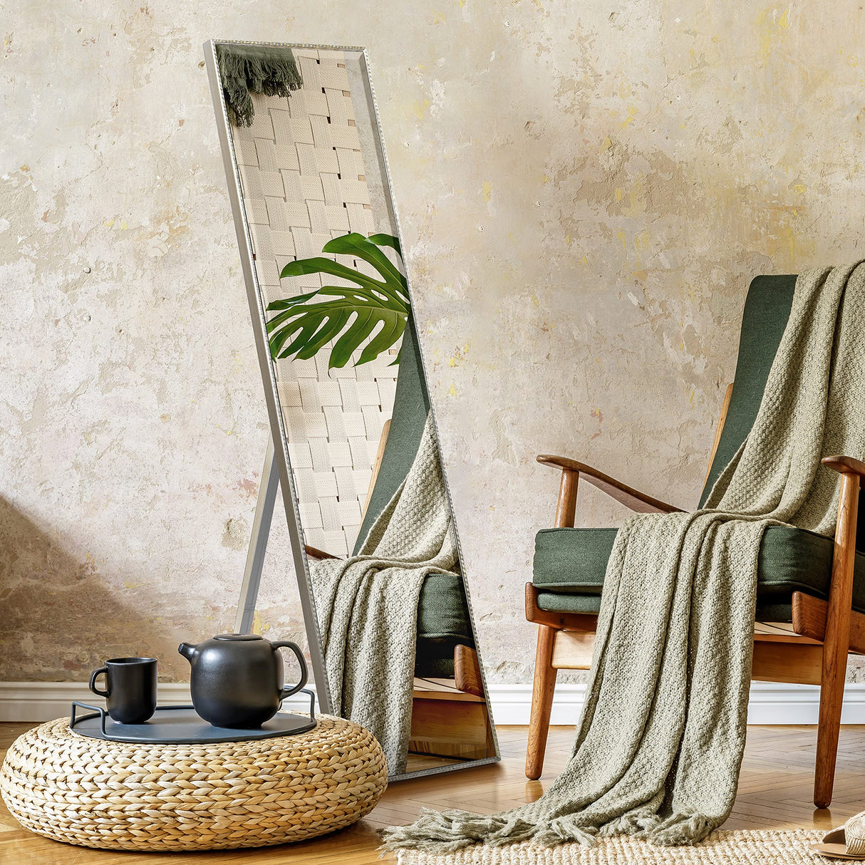 Empire Art Direct Traverse Modern Cheval, Floor Mirror Solid Wood Frame Covered with Beveled Clear MirrorPanel, 64" x 1.3" x 18"