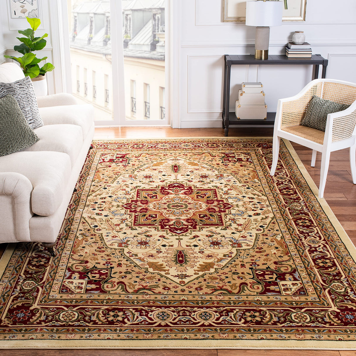 Lyndhurst Collection X-Large Area Rug - 12' x 18', Ivory & Red