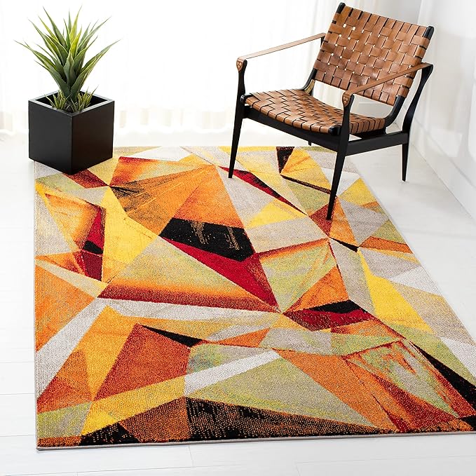 Porcello Collection Area Rug - 8' x 10', Orange & Red, Modern Abstract Design