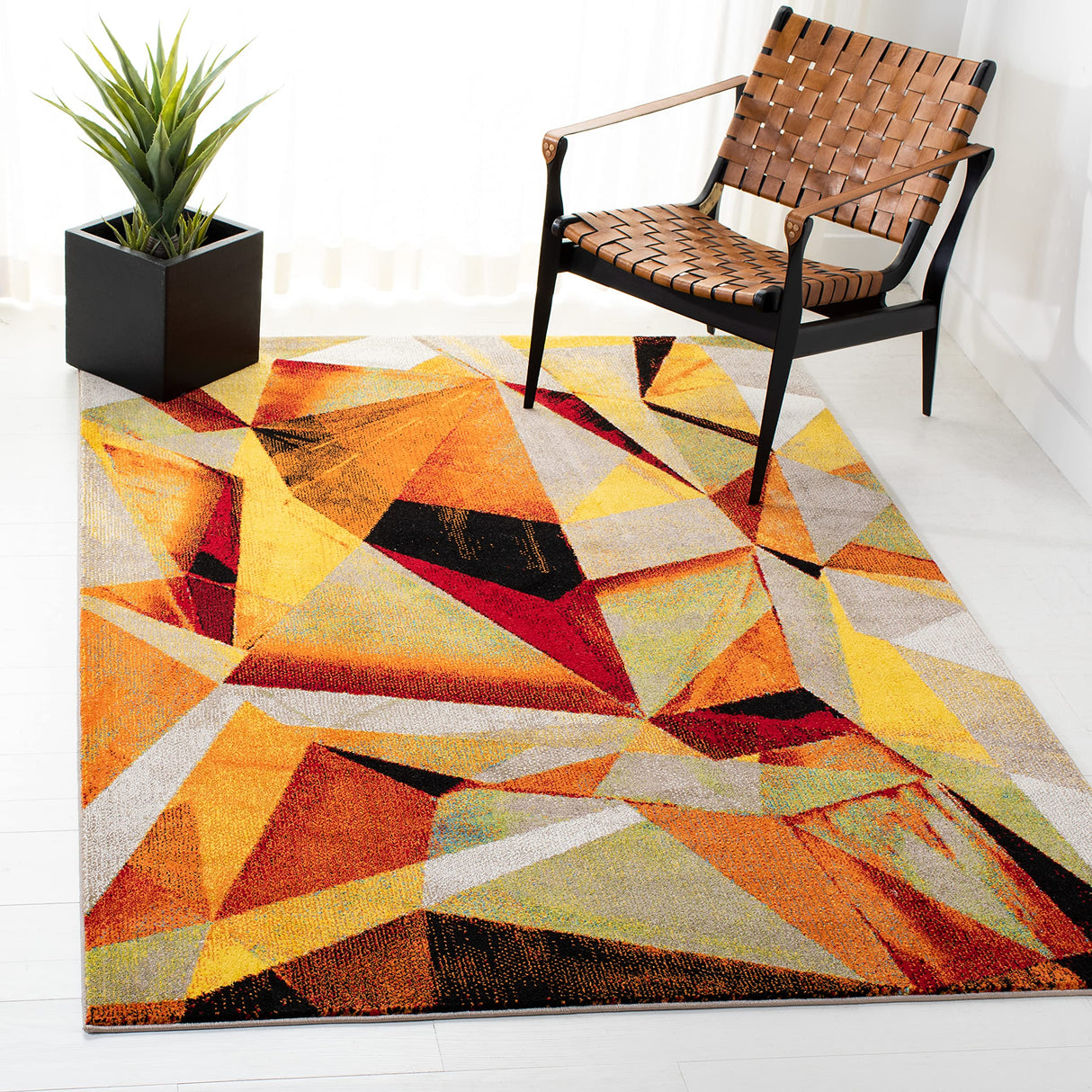 Porcello Collection Area Rug - 8' x 10', Orange & Red, Modern Abstract Design
