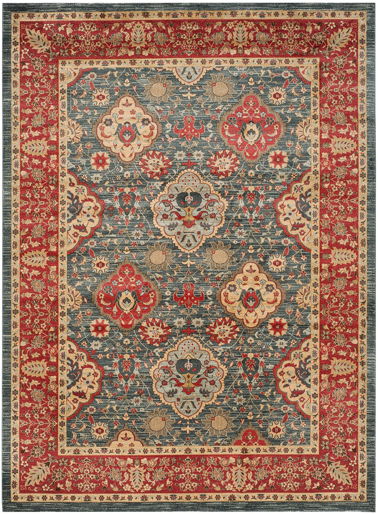 Mahal Collection Area Rug - 9' x 12', Navy & Red, Traditional Oriental Design