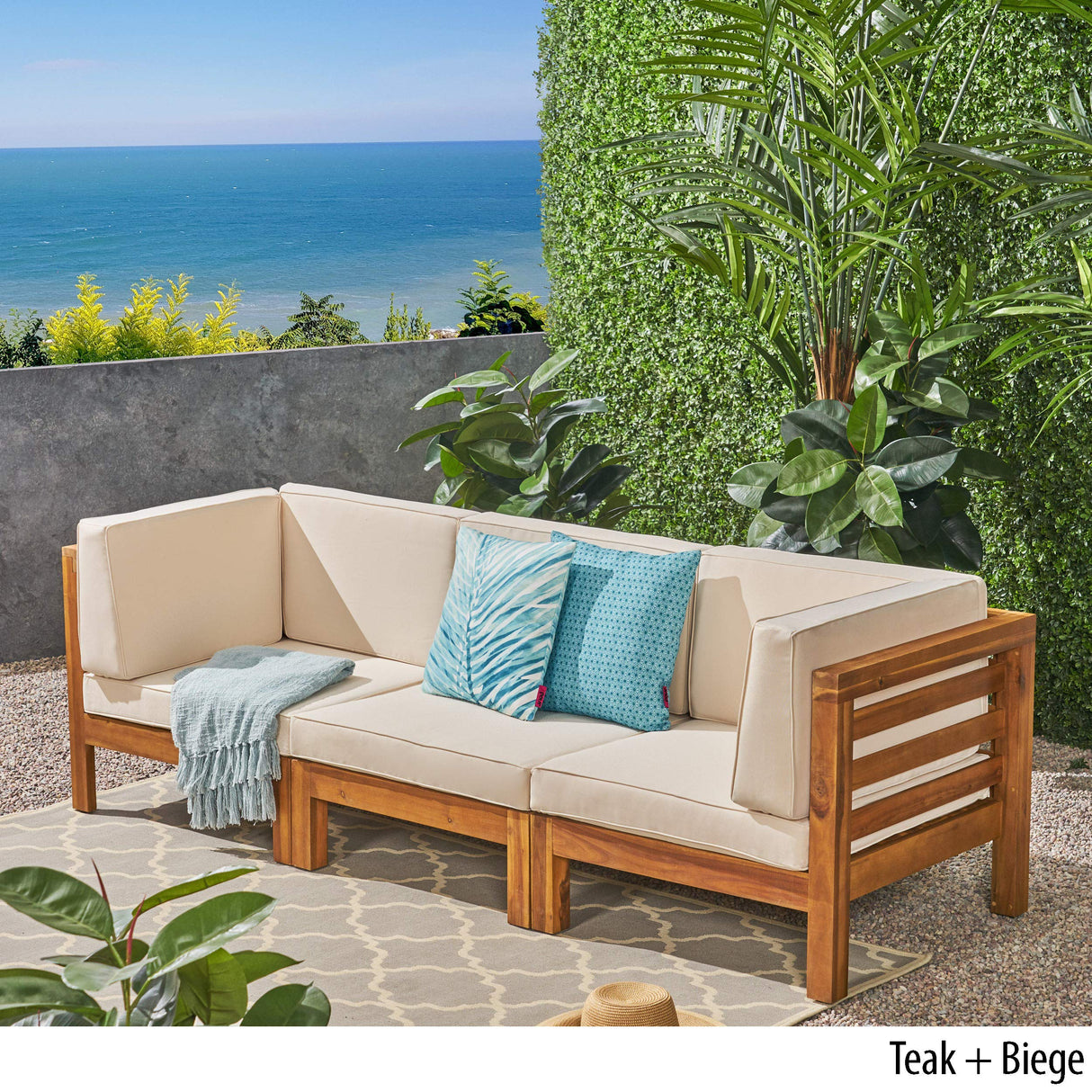 Great Deal Furniture GDFStudio Outdoor Sectional Sofa Set - 3-Seater - Acacia Wood