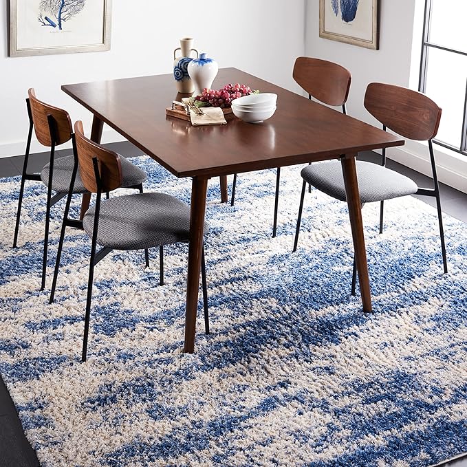 Berber Shag Collection Area Rug - 8' x 10', Grey Blue & Cream, Modern Abstract Design