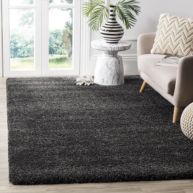 Milan Shag Collection Area Rug - 7' Square, Ivory, Solid Design