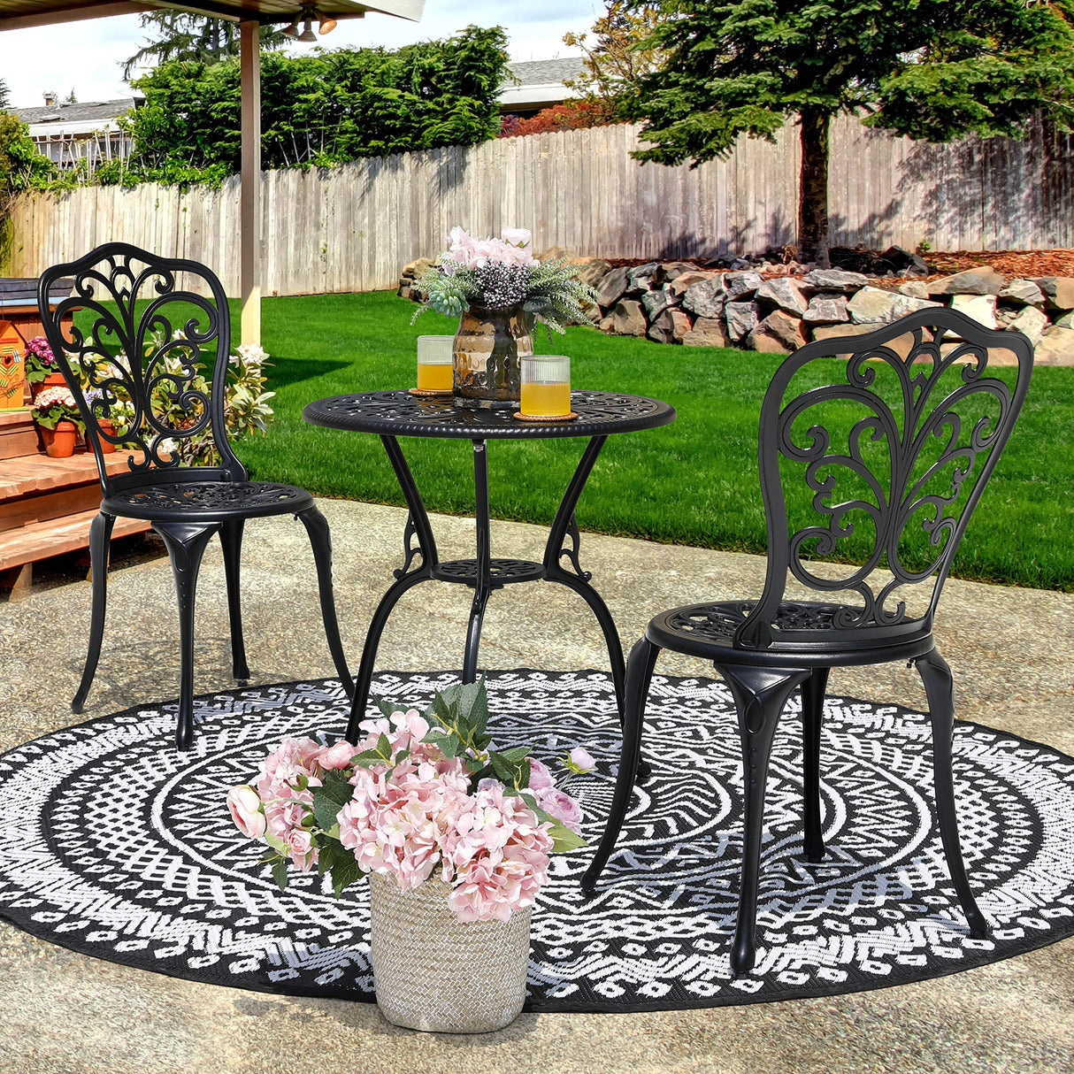 Bistro Set 3 Piece Outdoor All Weather Cast Aluminum Patio Bistro Set Patio Table