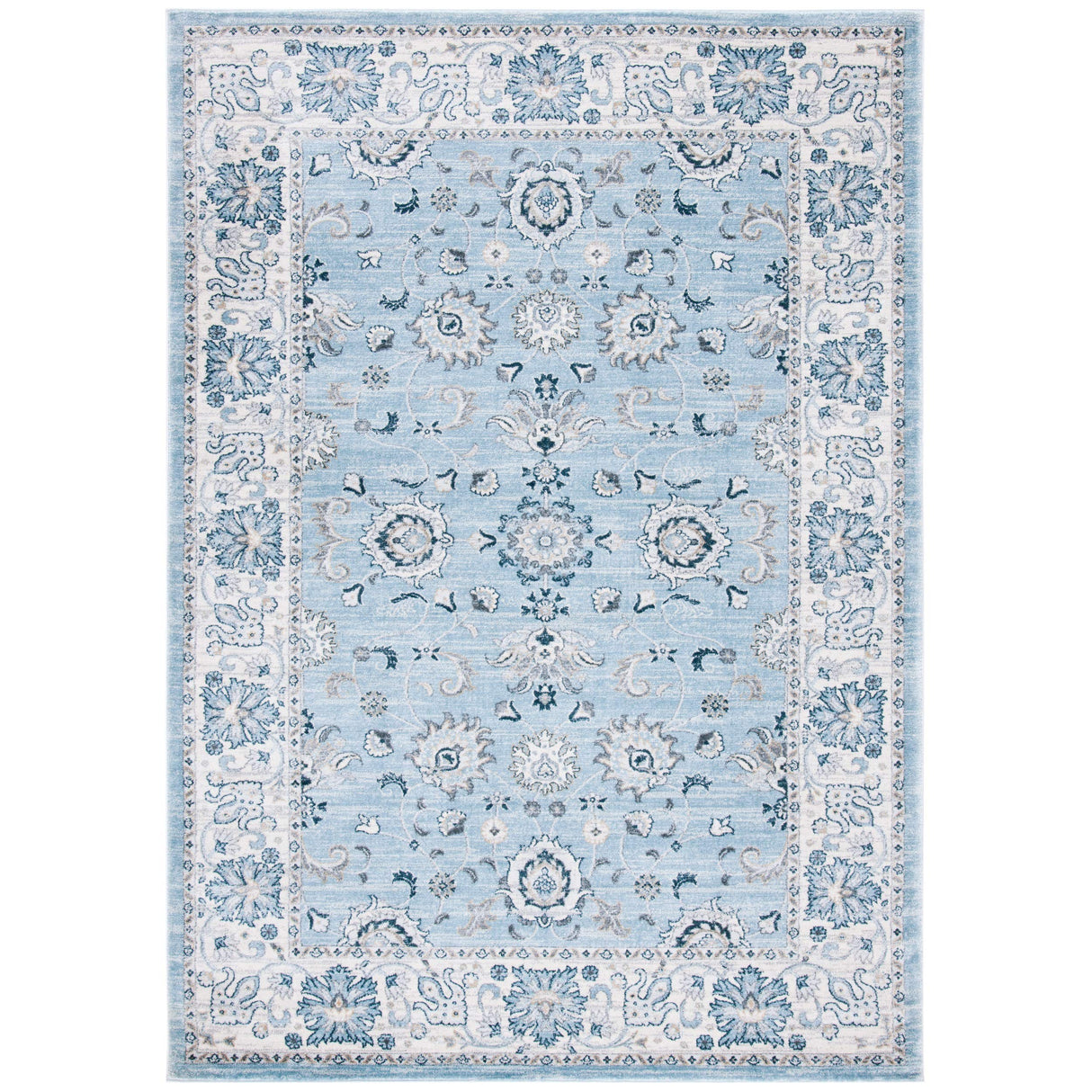 Isabella Collection Area Rug - 8' x 10', Light Blue & Cream, Oriental Design, Non-Shedding