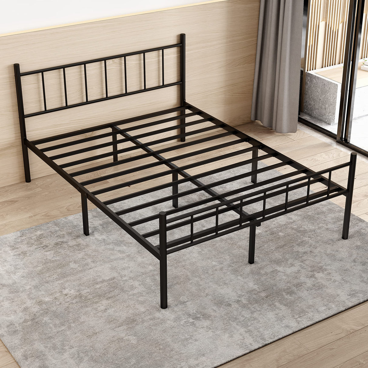 Full Size Platform Bed Frame, Heavy Duty Steel Slats, Metal Frame