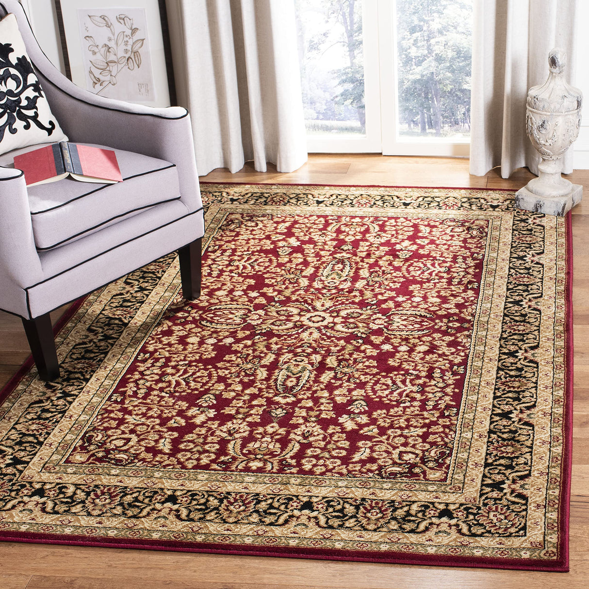 Lyndhurst Collection Area Rug - 10' x 14', Red & Black, Traditional Oriental Design,