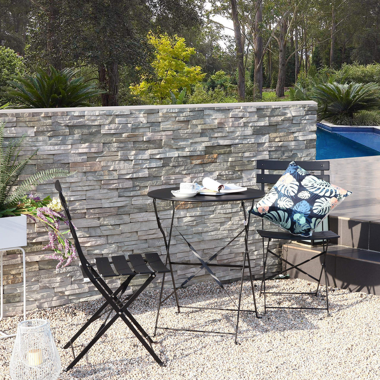 Premium Frame Patio Bistro Set, Folding Outdoor Patio Furniture Sets, 3-Piece Patio Set