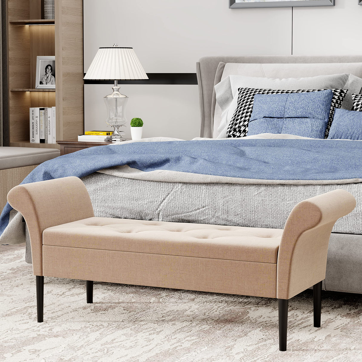 Upholstered Storage Bench for Bedroom End of Bed Bench Ottoman
