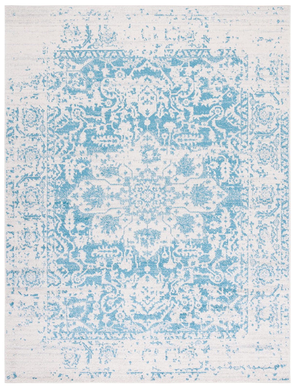 Madison Collection Area Rug - 8' x 10', Teal & Ivory, Snowflake Medallion Distressed Design