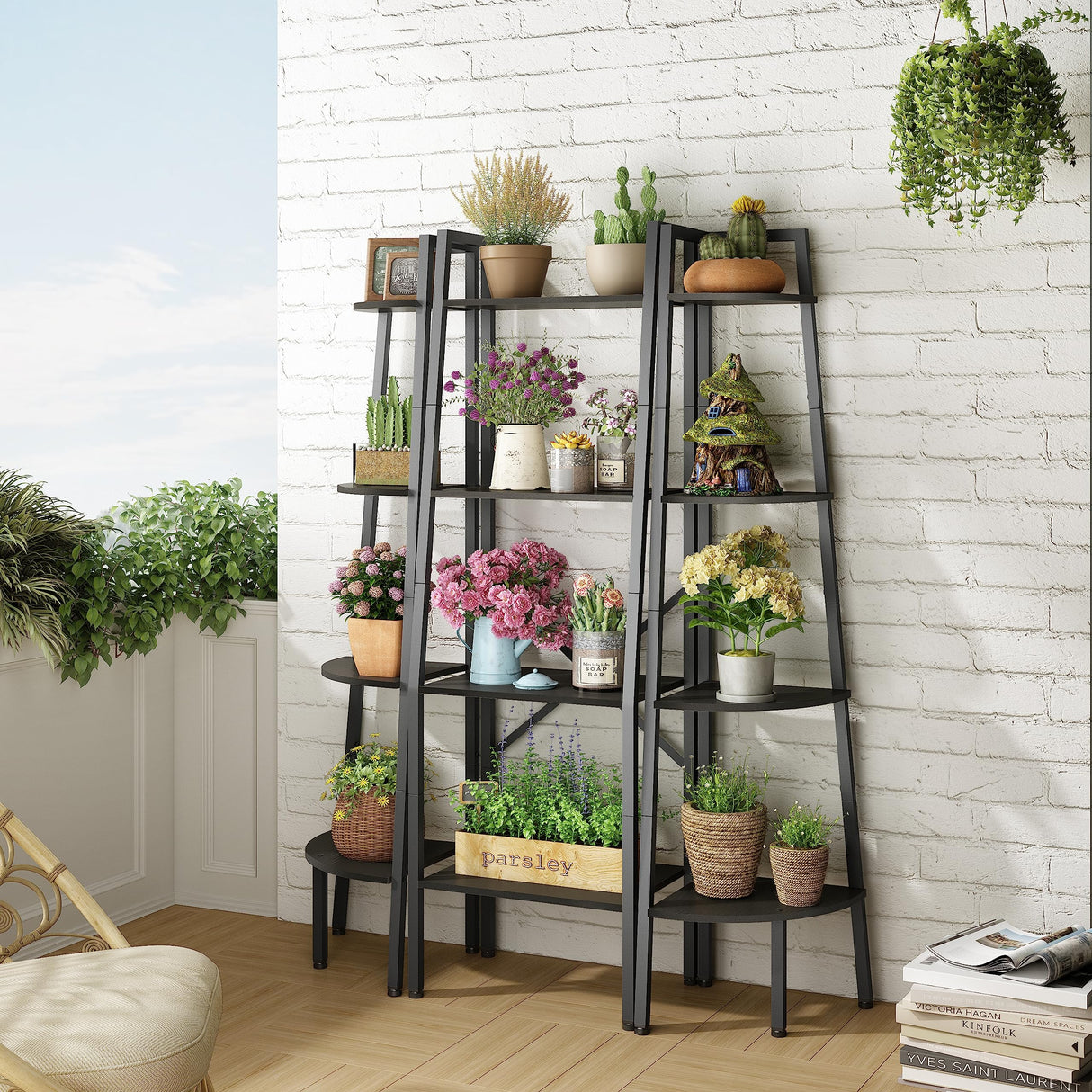 Corner Shelf, 4-Tier Corner Bookshelf, Rustic Corner Ladder Shelf