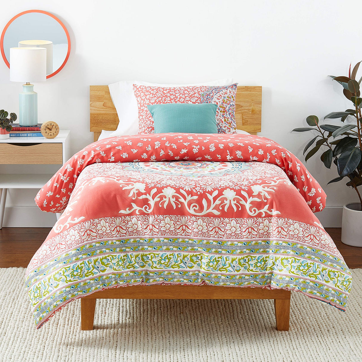 Amrita Medallion Comforter Set, Twin, Coral